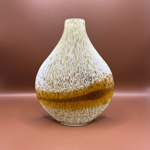 Murano Other - Vintage Mid-Century Murano Glass Gradient Marble Khaki Mustard Teardrop Vase 8”